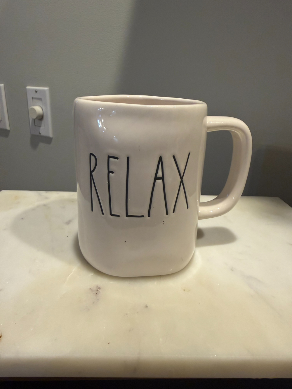 Rae Dunn White Ceramic "Relax" Mug Oversized Coffee Cup 5 Inch - Used